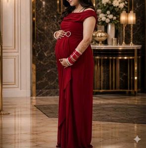Elegant Red Gown with Embellished Waist