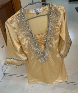 Embellished Yellow Silk Kurta