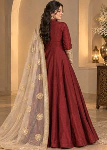 Elegant Maroon Anarkali Gown with Dupatta