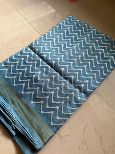 light Blue Saree with Geometric Print