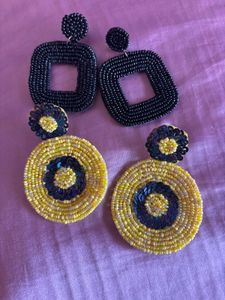 2  Beaded Earrings - Black & Yellow