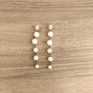 Elegant White Beaded Drop Earrings