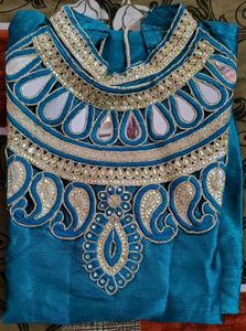 Teal Real Mirror Work Kurta (Diwali Offer 🪔)