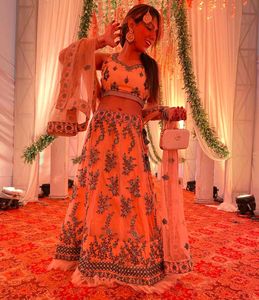 Peach/Coral Coloured Bridal Lehenga