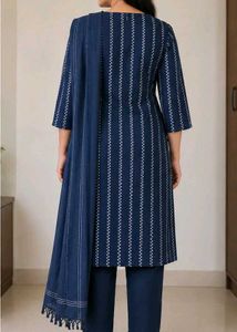 Striped Cotton Kurta Set with Dupatta