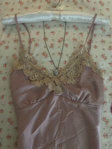 Pastel Pink Lace Trim Slip Dress