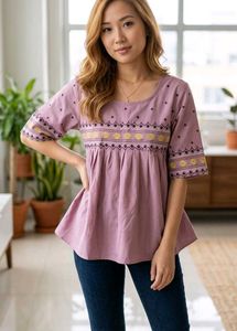 Embroidered Peplum Top