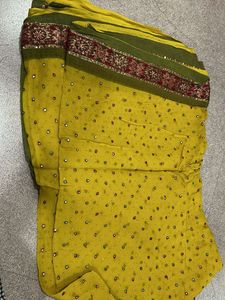 Yellow Embroidered Bandhani Saree