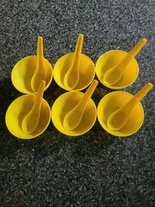 Set of 6 Yellow Mini Bowls & Spoons