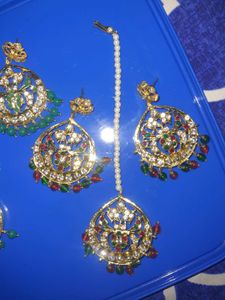 chanbali Earings set of 2 green and multi color