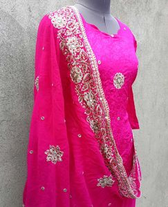 Vibrant Pink Embroidered Kurta Set with Dupatta