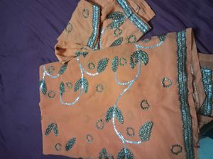 Elegant Orange Saree with Sequins