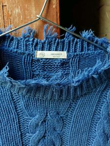 Fancy sleeves korean Blue Cable Knit Sweater