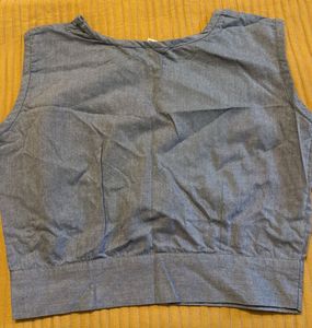 Embroidered Sleeveless Blue Blouse