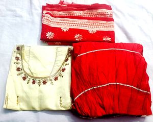Elegant Yellow & Red Embroidered Kurti Set