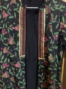 Black Printed Jacket Style Kurta Set