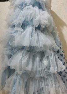 ✨ Sky Blue Floral Party Gown for Girls (10–12 yrs)