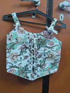 Floral Corset Top with Lace-Up Detail