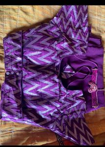Elegant Purple Saree with Golden Zigzag Blouse