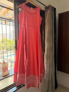 Peach Ethnic Cotton Anarkali with Jacket