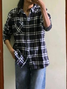 Classic Black &amp; White Plaid Flannel Shirt