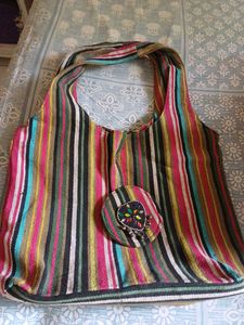 Boho Striped Hobo Bag