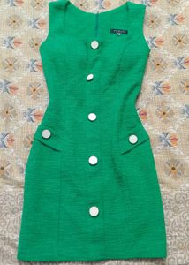 Vibrant Green Textured Button Dress