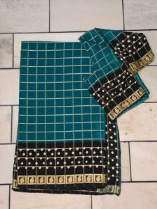 Beautiful Sea Green Check Saree ✨️🦋