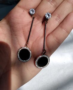 Elegant Black & Crystal Drop Earrings