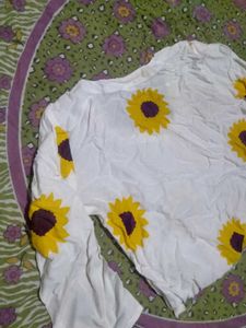 White Sunflower Print Top