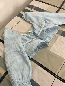 Light Blue Puff Sleeve Crop Top