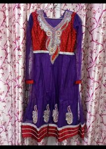 Purple &amp; Red Anarkali Suit Set