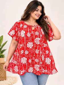 Chic Red Floral Print Top Size 40 to 42 inches