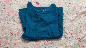 Elegant Teal Textured Kurta with Puff Sleeves
