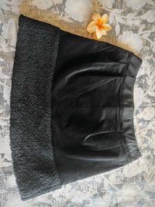 Black Velvet Mini Skirt with Sherpa Trim