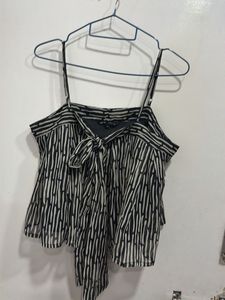 Stylish Black & White Striped Tie-Front Top