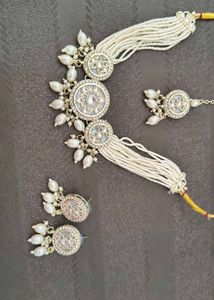 Elegant Pearl &amp; Stone Choker Necklace Set
