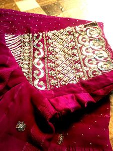 Purple Saree with Silver Border blouse size 44