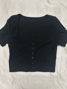 Black Button-Up Crop Top