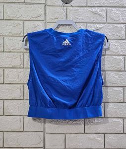 Adidas Blue &amp; White Striped Sleeveless Top