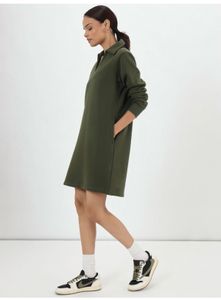 Olive Green Long Sleeve Fleece Sweatshirt Dress