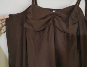 Chic Brown Flowy Dress with Tie Straps
