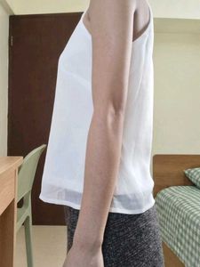 Elegant White Halter Neck Top with Flower Detail