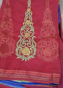 Embroidered Red Silk Saree