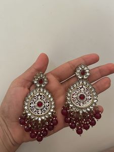 Exquisite Red Stone Jhumka Earrings