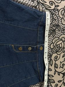 Pink Square Neck Ribbed Top &amp; Denim Skirt