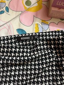 Houndstooth Mini Skirt with Slits