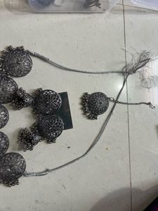 Oxidized Silver Jhumka Earrings