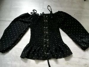 Black Polka Dot Smocked Corset Top