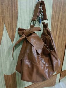 Chic Brown Faux Leather Hobo Bag